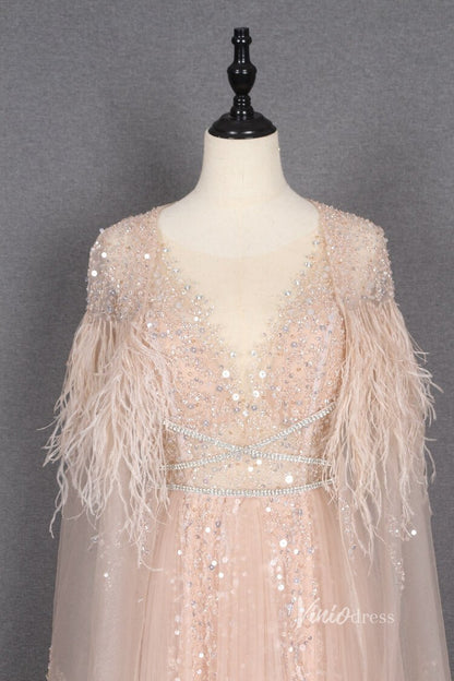 Vintage Blush Pink Prom Dresses with Long Cape FD2481-Evening Dresses 2025 -Viniodress-Blush Pink-US 2-