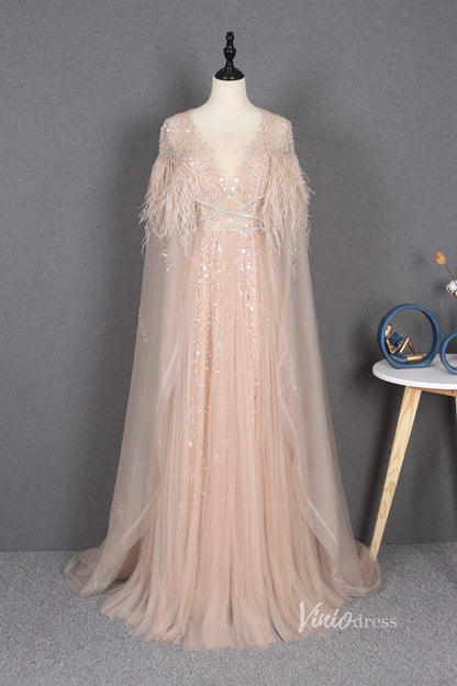 Vintage Blush Pink Prom Dresses with Long Cape FD2481-Evening Dresses 2025 -Viniodress-Blush Pink-US 2-