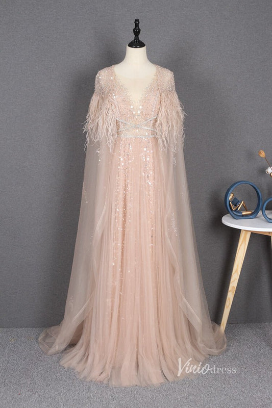 Vintage Blush Pink Prom Dresses with Long Cape FD2481-Evening Dresses 2025 -Viniodress-Blush Pink-US 2-