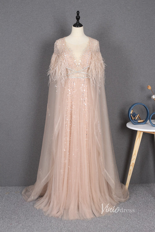 Prom Dress 2025 Vintage Blush Pink Prom Dresses with Long Cape FD2481-unique prom dresses-Blush Pink-US 2-Viniodress