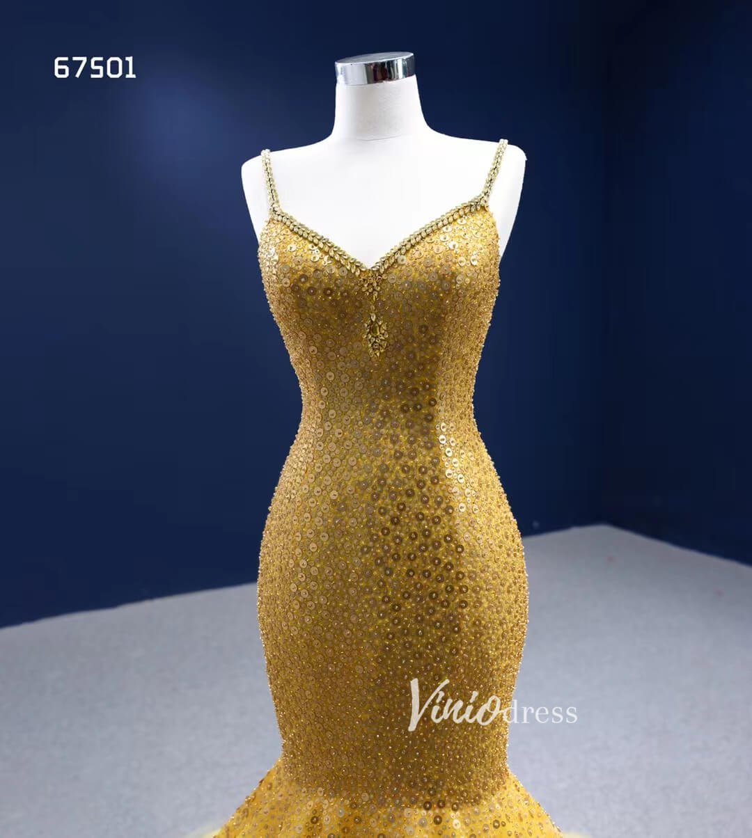 Vintage Bright Gold Mermaid Wedding Dresses with Cape 67501-wedding dresses 2025 -Viniodress-Gold-Custom Size-