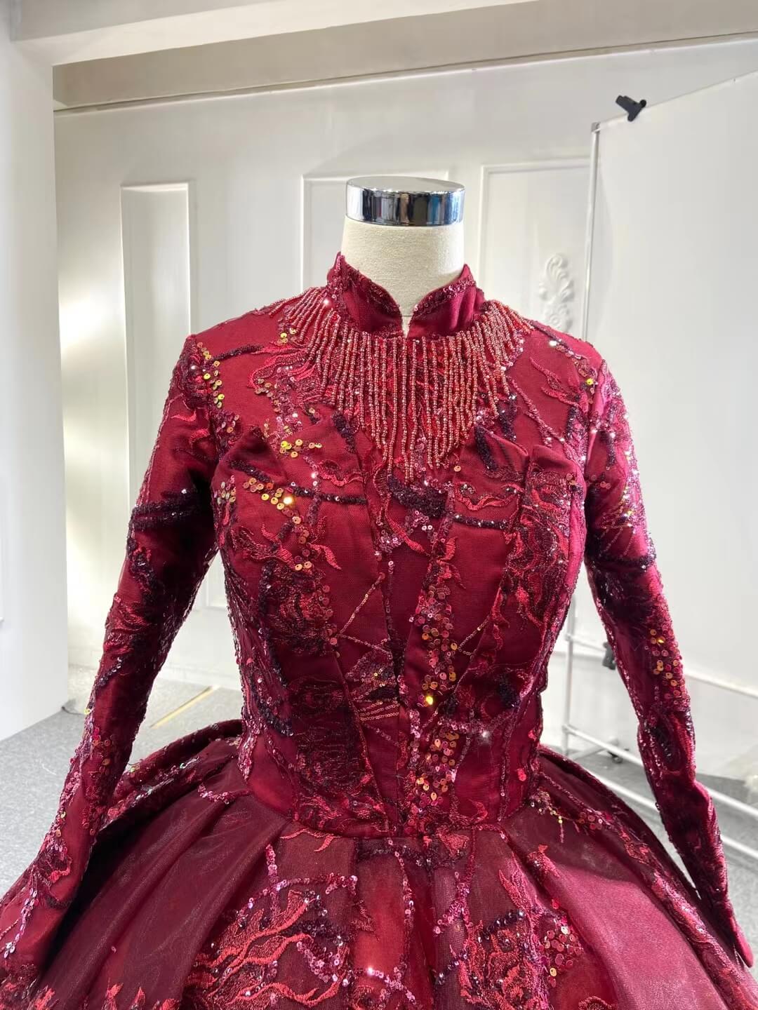 Vintage Burgundy Formal Gown Wedding Dress 67367 viniodress-Quinceanera Dresses 2025 -Viniodress-Halter-Burgundy-Custom Size