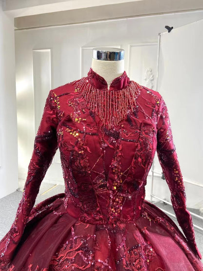 Vintage Burgundy Formal Gown Wedding Dress 67367 viniodress-Quinceanera Dresses 2025 -Viniodress-Halter-Burgundy-Custom Size