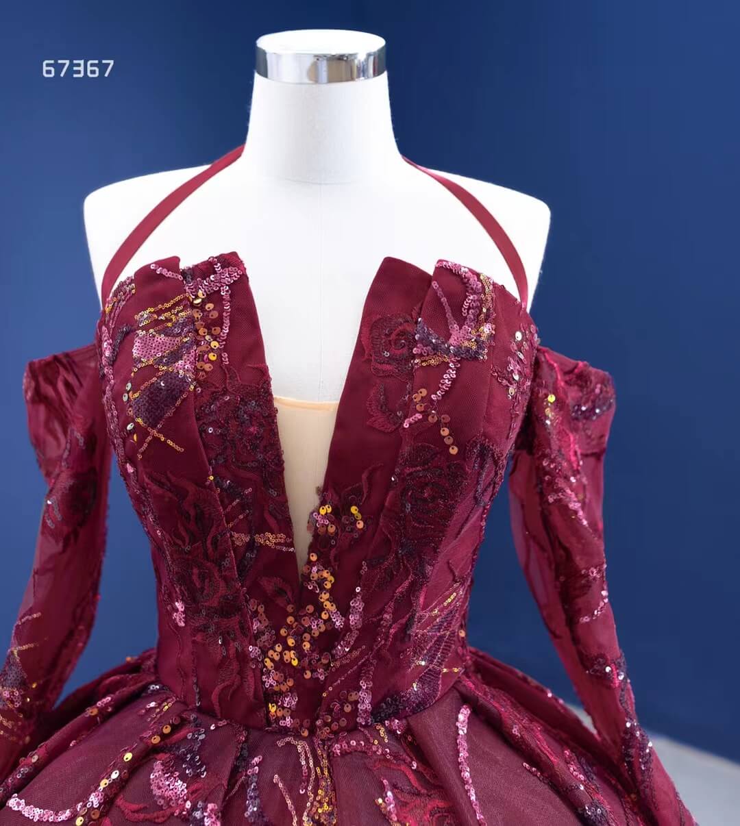 Vintage Burgundy Formal Gown Wedding Dress 67367 viniodress-Quinceanera Dresses 2025 -Viniodress-Halter-Burgundy-Custom Size