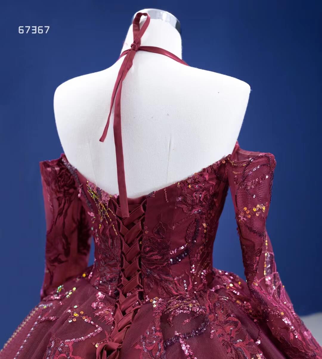 Vintage Burgundy Formal Gown Wedding Dress 67367 viniodress-Quinceanera Dresses 2025 -Viniodress-Halter-Burgundy-Custom Size