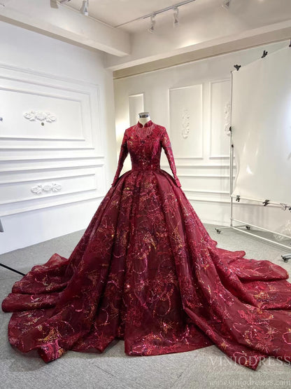 Vintage Burgundy Formal Gown Wedding Dress 67367 viniodress-Quinceanera Dresses 2025 -Viniodress-Halter-Burgundy-Custom Size