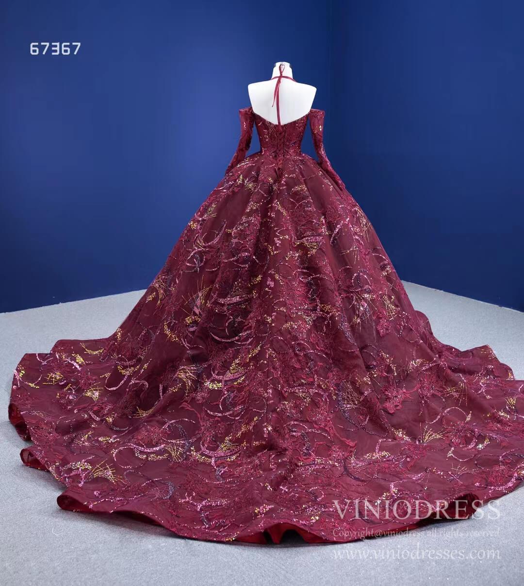 Vintage Burgundy Formal Gown Wedding Dress 67367 viniodress-Quinceanera Dresses 2025 -Viniodress-Halter-Burgundy-Custom Size