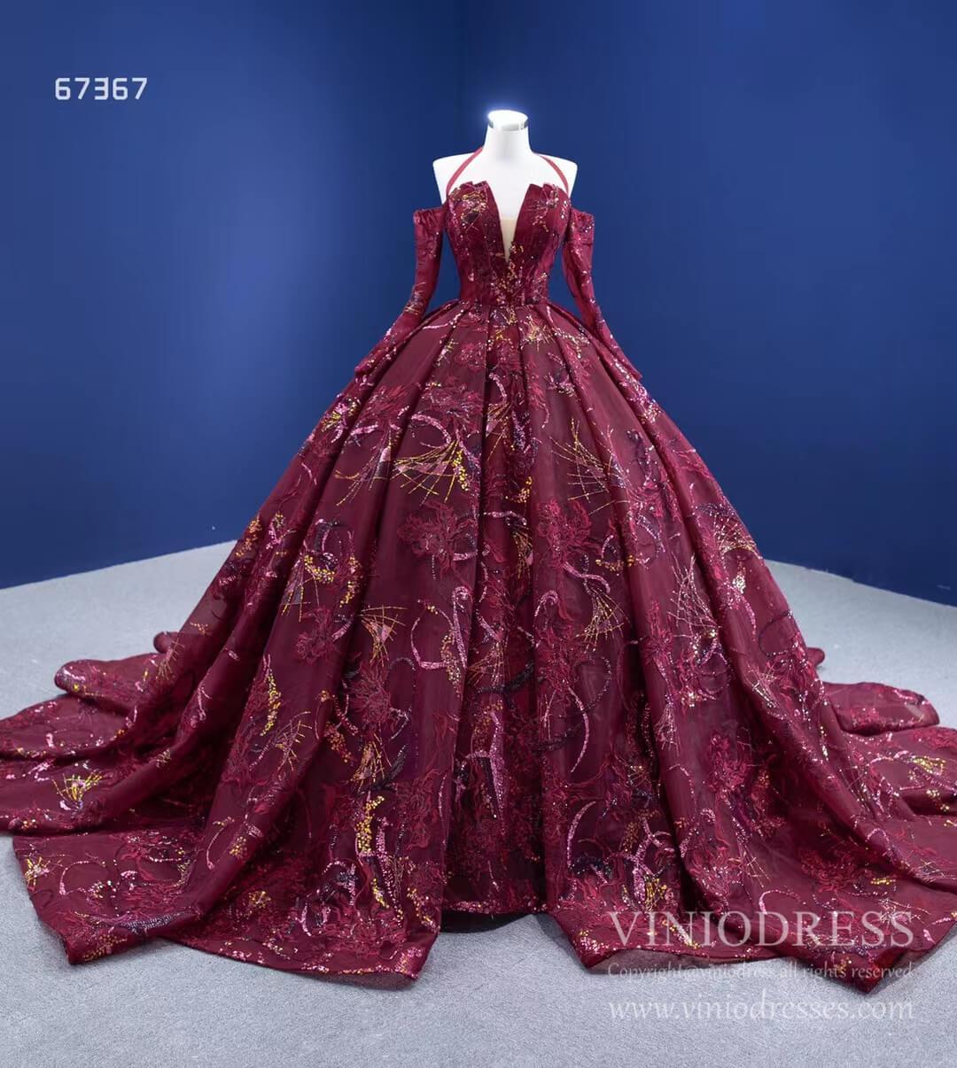 Vintage Burgundy Formal Gown Wedding Dress 67367 viniodress-Quinceanera Dresses 2025 -Viniodress-Halter-Burgundy-Custom Size