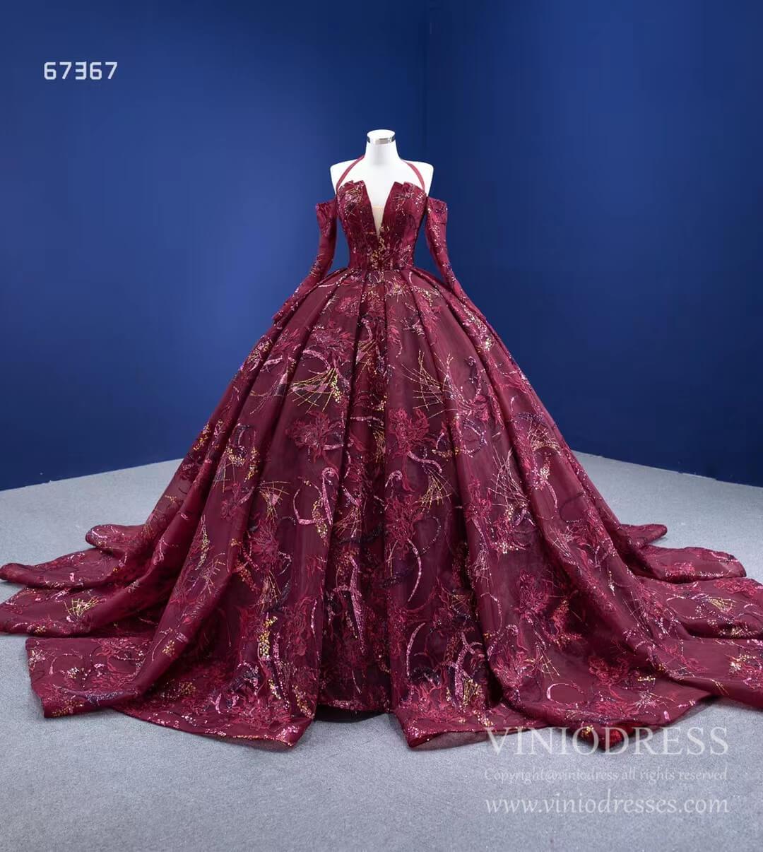 Vintage Burgundy Formal Gown Wedding Dress 67367 viniodress-Quinceanera Dresses 2025 -Viniodress-Halter-Burgundy-Custom Size