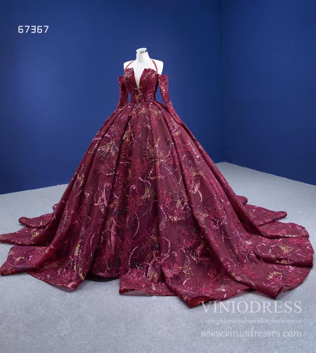 Prom Dress 2025 Vintage Burgundy Formal Gown Wedding Dress 67367 viniodress-unique Quinceanera Dresses-Halter-Burgundy-Custom Size-Viniodress