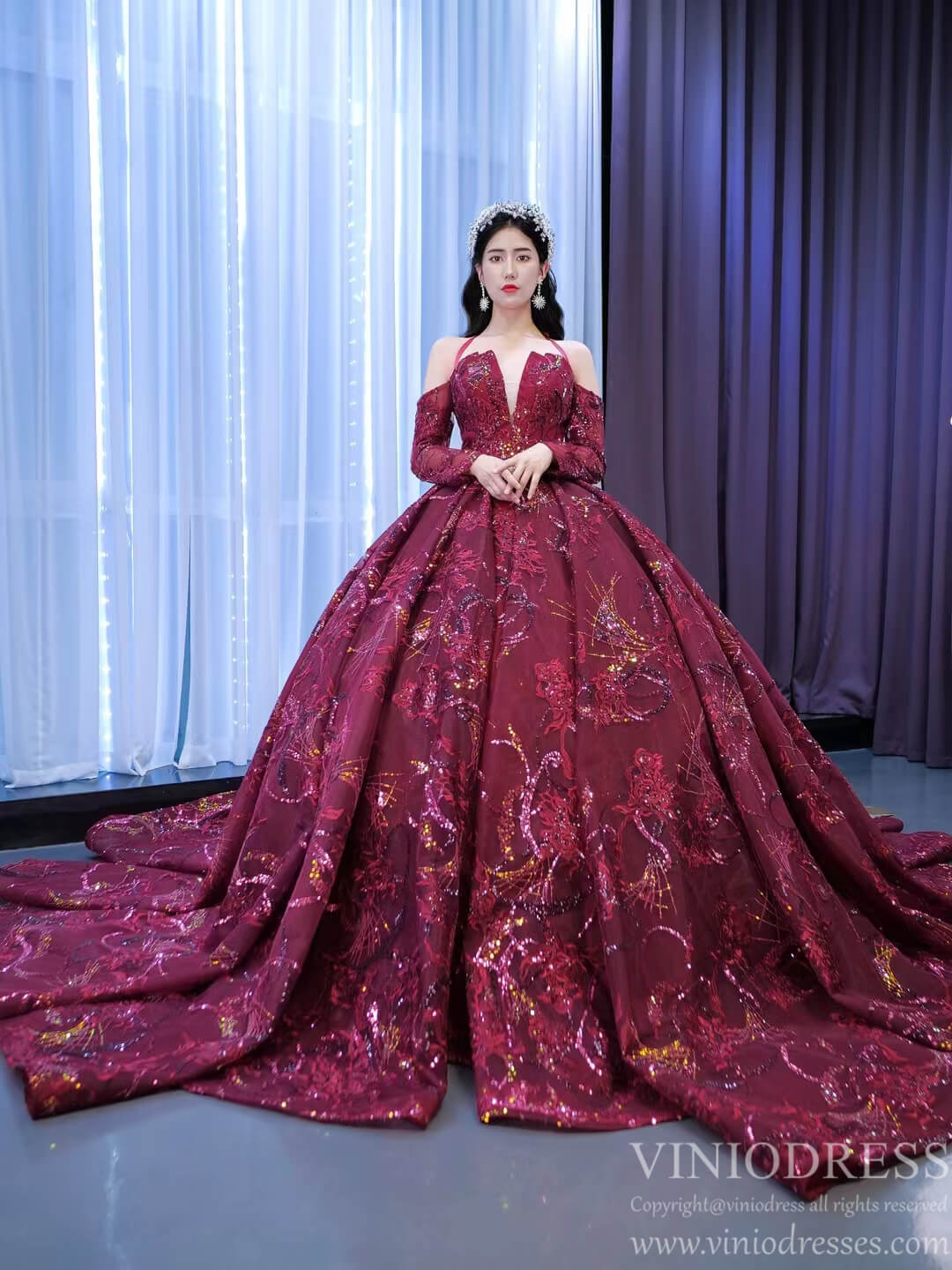 Vintage Burgundy Formal Gown Wedding Dress 67367 viniodress-Quinceanera Dresses-Viniodress-Viniodress