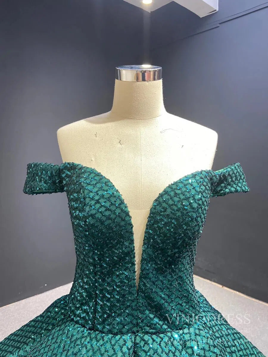 Vintage Burgundy Sequin Sweet 16 Dress Off the Shoulder Quinceanera Dresses 66661 viniodress-Quinceanera Dresses 2025 -Viniodress-Burgundy-Custom Size-