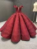 Vintage Burgundy Sequin Sweet 16 Dress Off the Shoulder Quinceanera Dresses 66661 viniodress