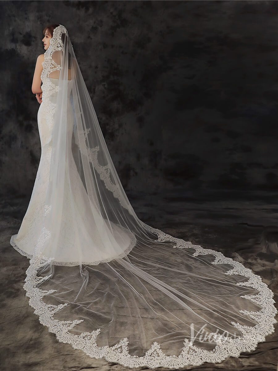 Vintage Cathedral Length Mantilla Veil Viniodress TS1927-Bridal Veil 2025 -Viniodress-Ivory-