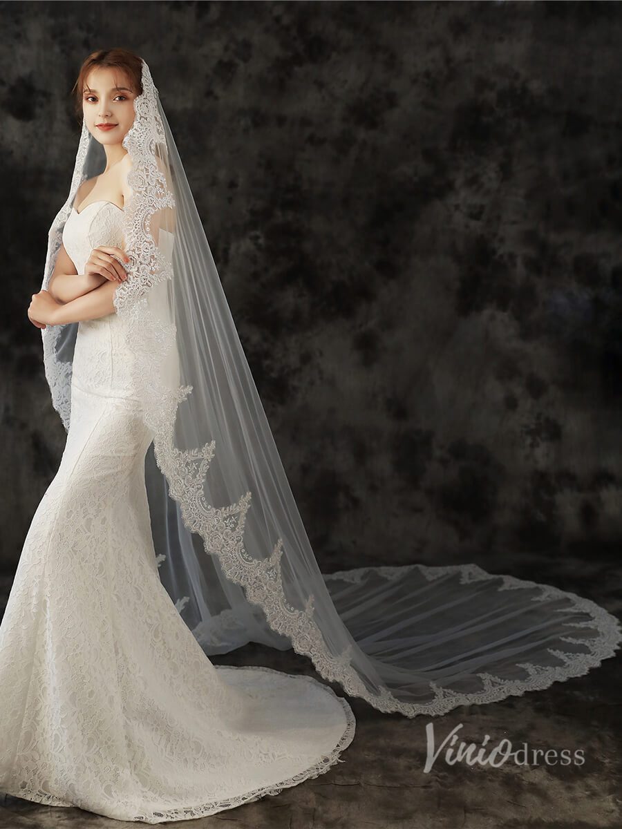 Vintage Cathedral Length Mantilla Veil Viniodress TS1927-Bridal Veil 2025 -Viniodress-Ivory-