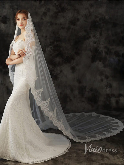 Vintage Cathedral Length Mantilla Veil Viniodress TS1927-Bridal Veil 2025 -Viniodress-Ivory-