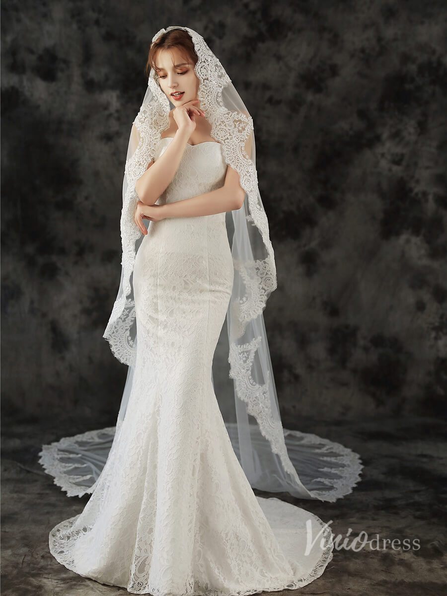 Vintage Cathedral Length Mantilla Veil Viniodress TS1927-Bridal Veil 2025 -Viniodress-Ivory-