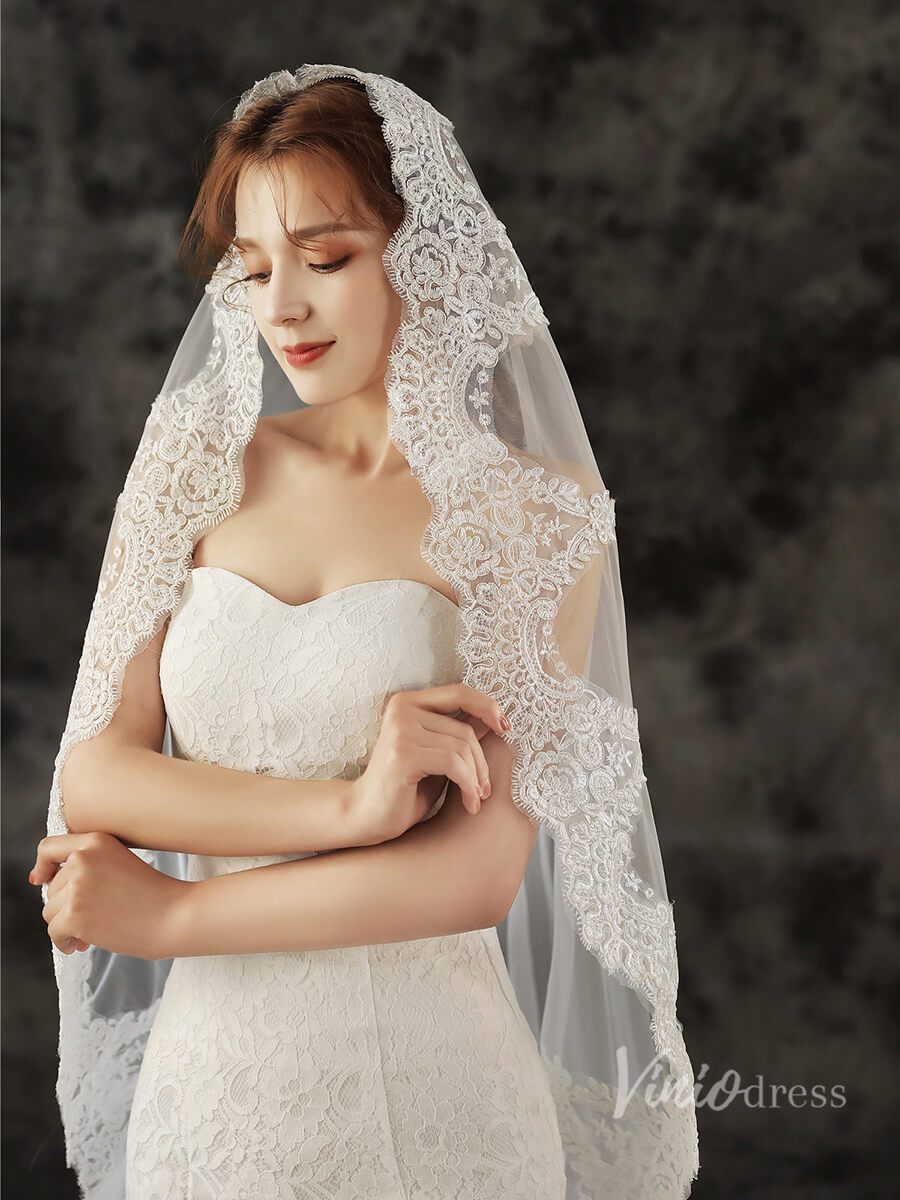 Vintage Cathedral Length Mantilla Veil Viniodress TS1927-Bridal Veil 2025 -Viniodress-Ivory-