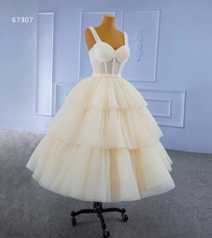 Vintage Champagne Tea length Prom Dresses Layered Tulle Formal Dress 67307-prom dresses 2025 -Viniodress-Champagne-Custom Size-