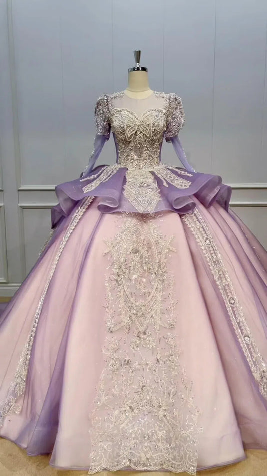 Quinceanera Dresses 2025 Vintage Cinderella Wedding Gowns Long Sleeve Sweet 16 Princess Dress 51001 viniodress-plus size wedding dresses Viniodress-Purple-US 2-