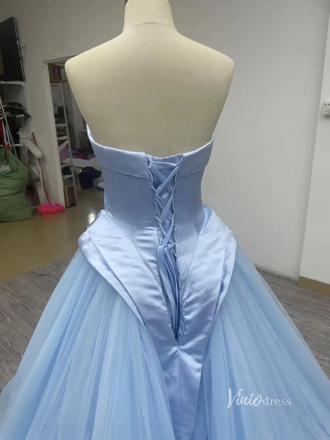 blue satin bridesmaid dress SELKIE The Cassiopeia French Corset Puff Dress – Lusso Di Luna Boutique main image 1