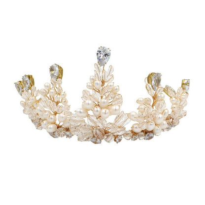 Vintage Crystal and Pearls Tiara for Bride AC1207-Headpieces 2025 -Viniodress-Gold-