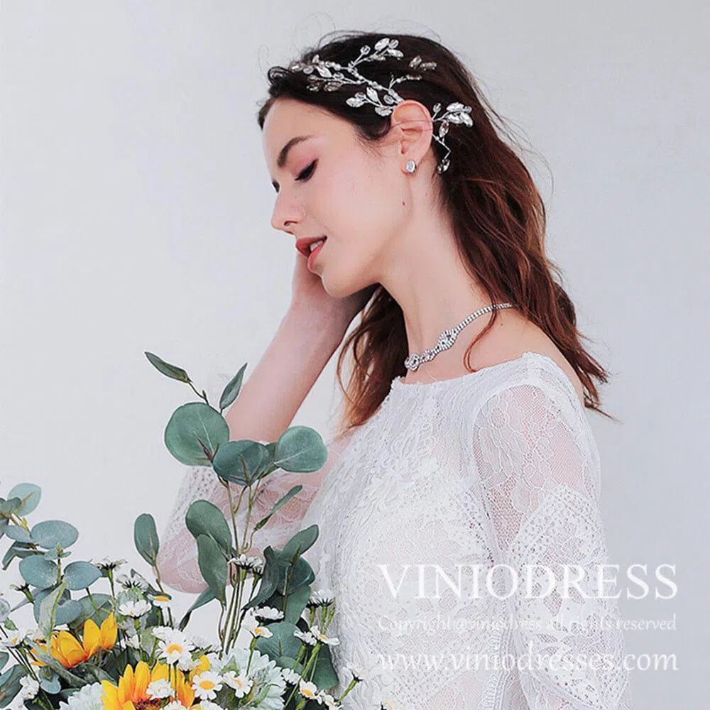 Vintage Crystal Backdrop Necklace AC1025-Bridal Jewelry 2025 -Viniodress-Silver-