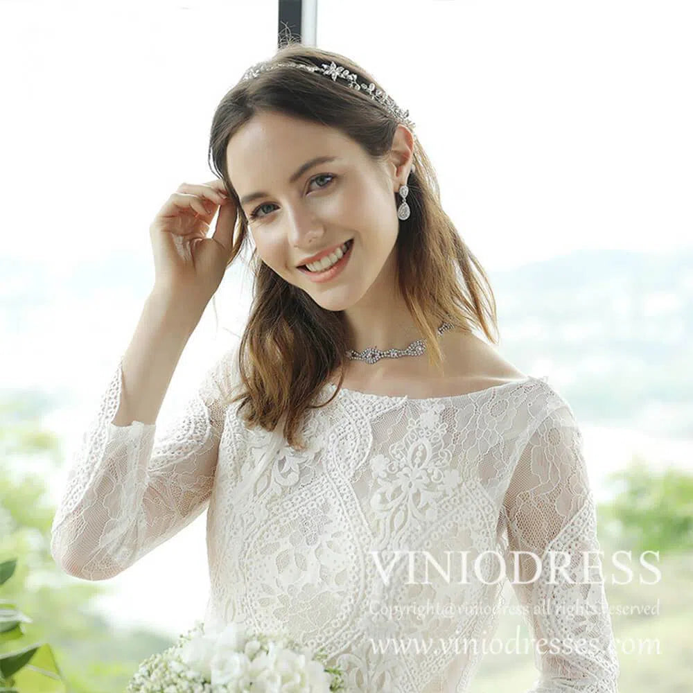 Vintage Crystal Backdrop Necklace AC1025-Bridal Jewelry 2025 -Viniodress-Silver-