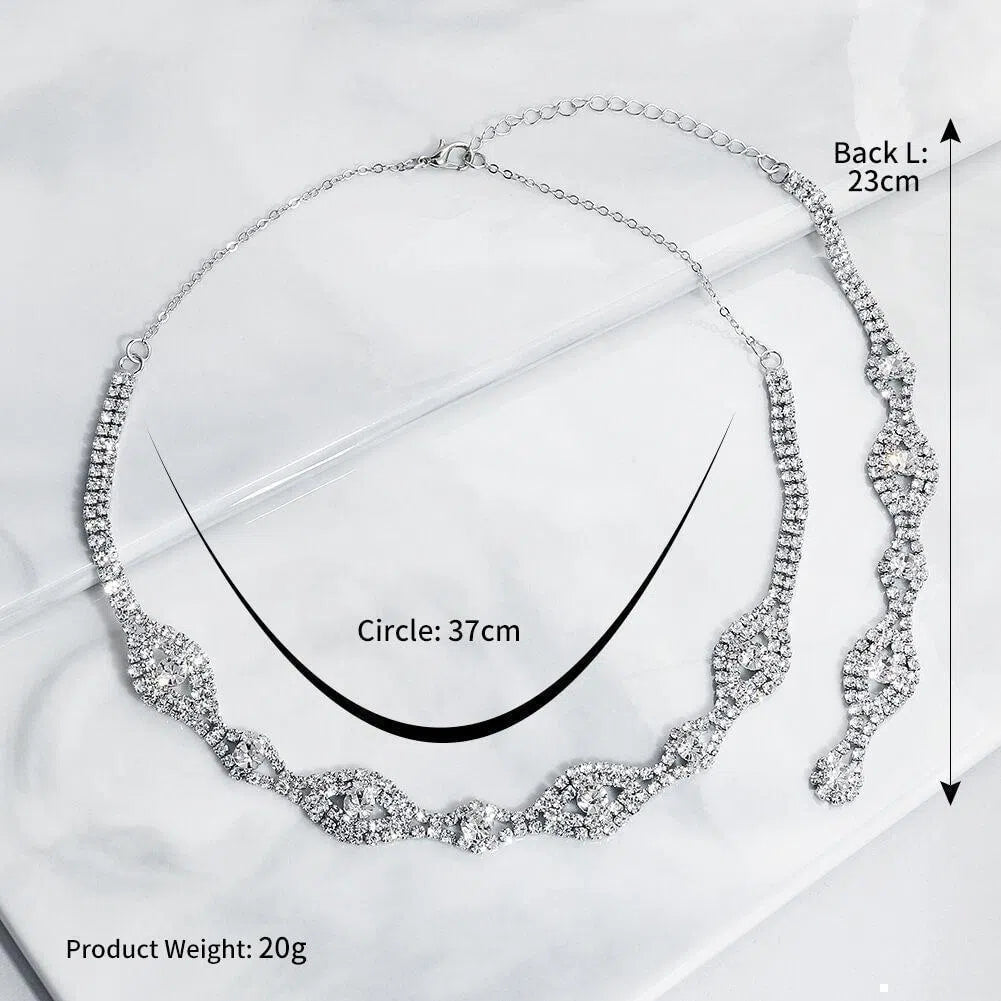 Vintage Crystal Backdrop Necklace AC1025-Bridal Jewelry 2025 -Viniodress-Silver-