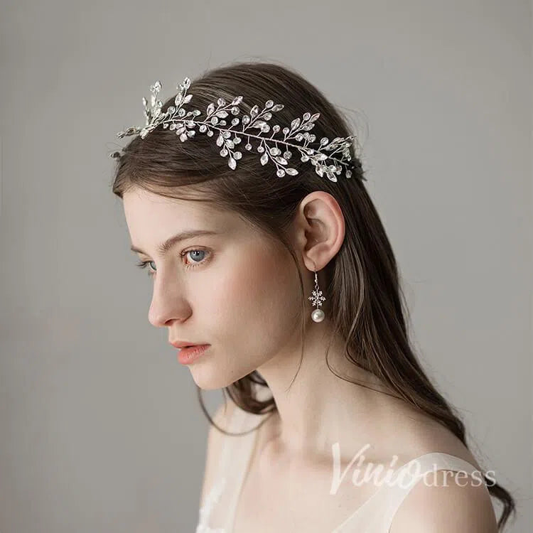 Vintage Crystal Sprig Silver Bridal Headband ACC1117-Headpieces 2025 -Viniodress-Silver-
