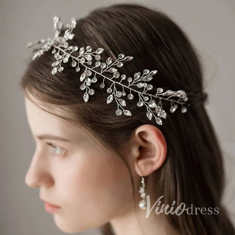 Vintage Crystal Sprig Silver Bridal Headband ACC1117-Headpieces 2025 -Viniodress-Silver-