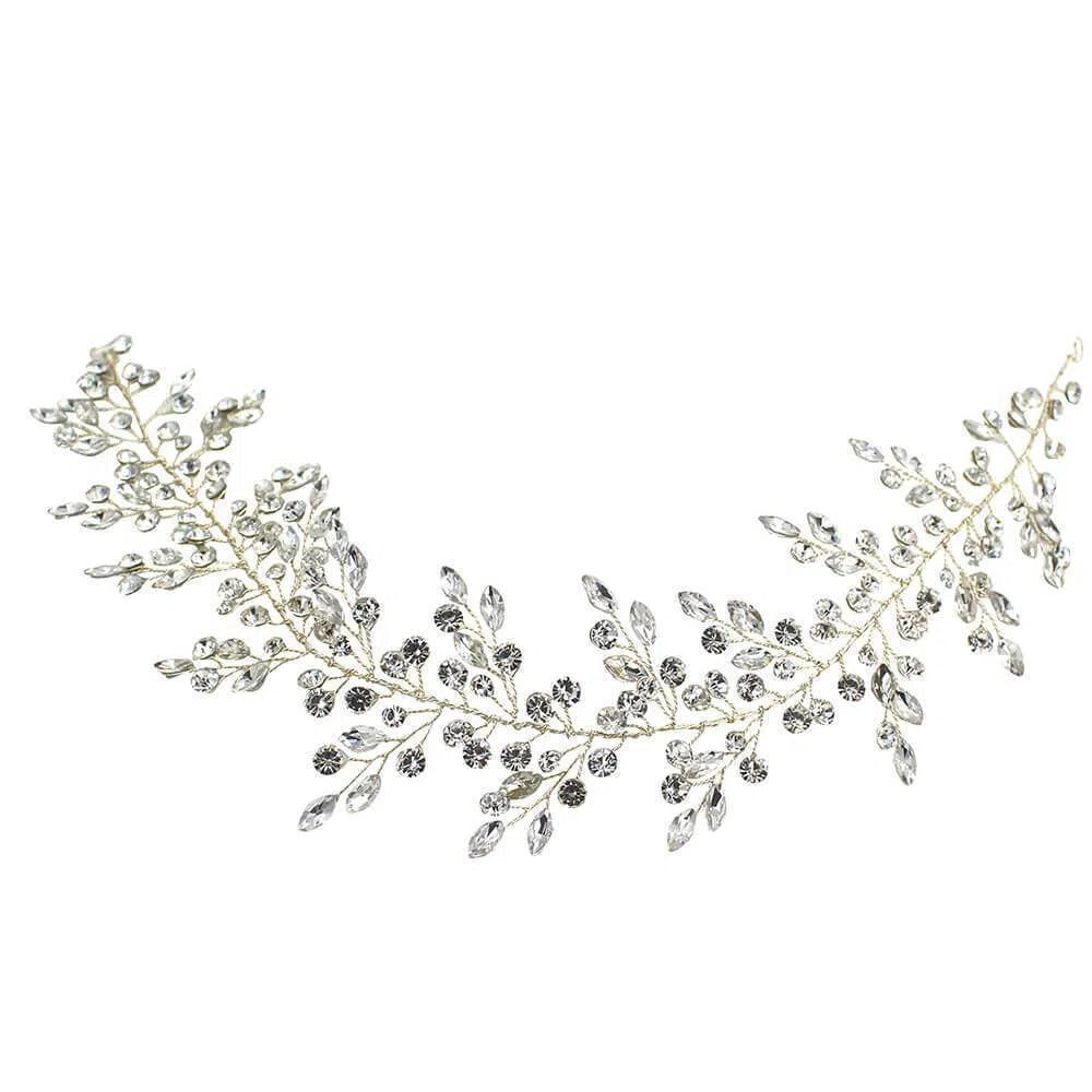 Vintage Crystal Sprig Silver Bridal Headband ACC1117-Headpieces 2025 -Viniodress-Silver-