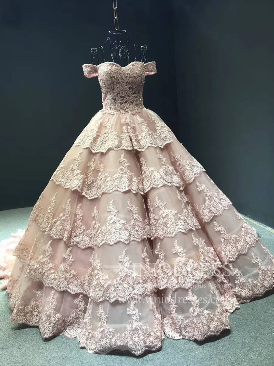 Vintage Dark Red Lace Prom Dresses Off Shoulder Princess Dress FD1217 viniodress-prom dresses 2025 -Viniodress-Champagne-Custom Size-