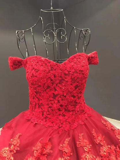 Vintage Dark Red Lace Prom Dresses Off Shoulder Princess Dress FD1217 viniodress-prom dresses 2025 -Viniodress-Dark Red-Custom Size-