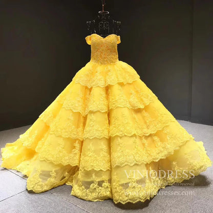 Vintage Dark Red Lace Prom Dresses Off Shoulder Princess Dress FD1217 viniodress-prom dresses 2025 -Viniodress-Yellow-Custom Size-