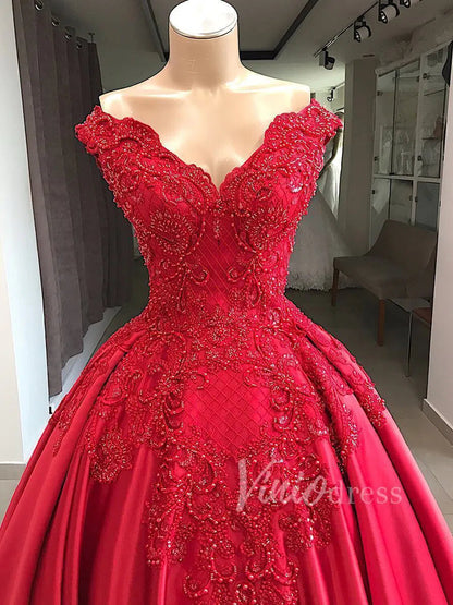 Vintage Dark Red Prom Dresses Beaded Princess Quinceanera Gown FD1587 viniodress-prom dresses 2025 -Viniodress-Rose Red-Custom Size-