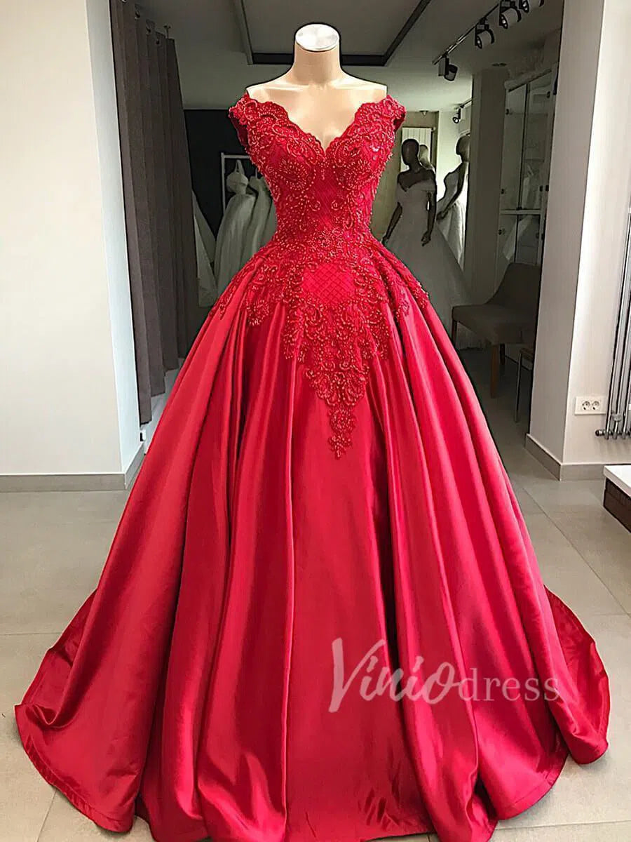 Vintage Dark Red Prom Dresses Beaded Princess Quinceanera Gown FD1587 viniodress-prom dresses-Viniodress-Red-Custom Size-Viniodress