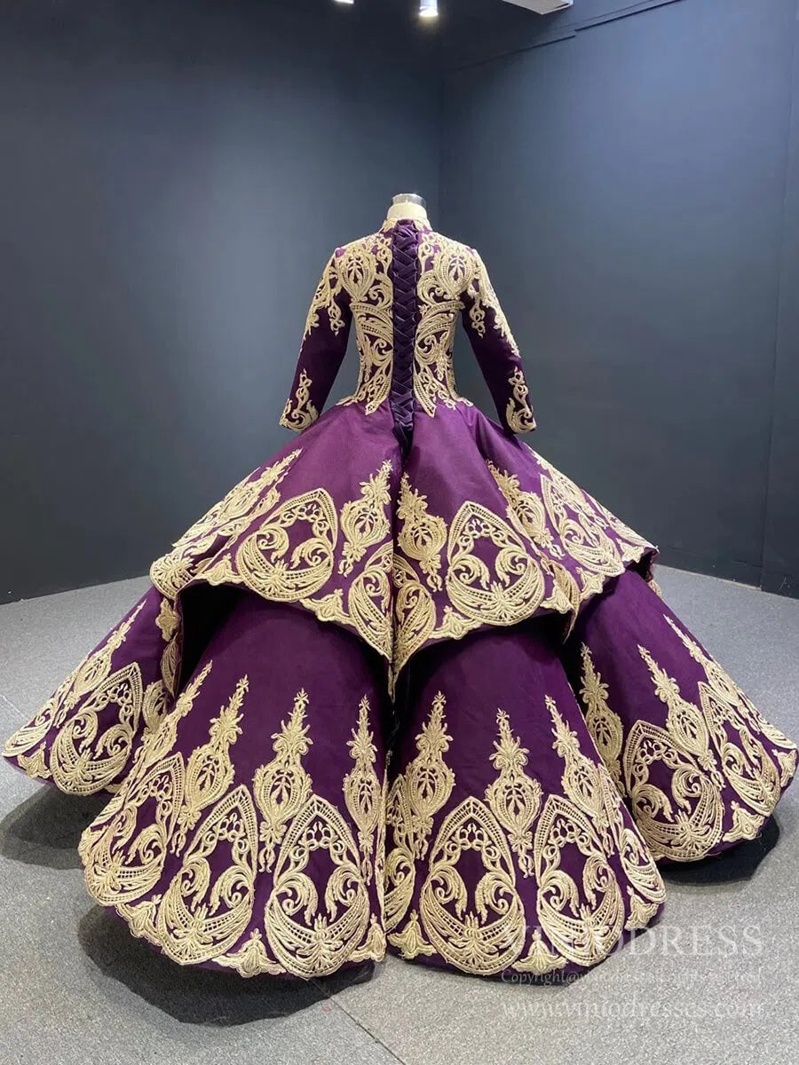 Vintage Deep Purple Muslim Wedding Dresses with Long Sleeves FD1115B v Viniodress Vintage Deep Purple Muslim Wedding Dresses with Long Sleeves FD1115B v Viniodress