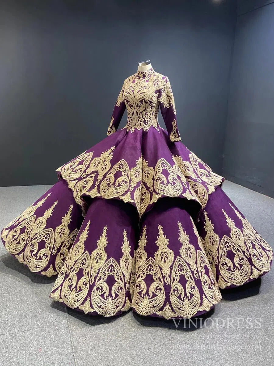 Vintage Deep Purple Muslim Wedding Dresses with Long Sleeves FD1115B v Viniodress Vintage Deep Purple Muslim Wedding Dresses with Long Sleeves FD1115B v Viniodress