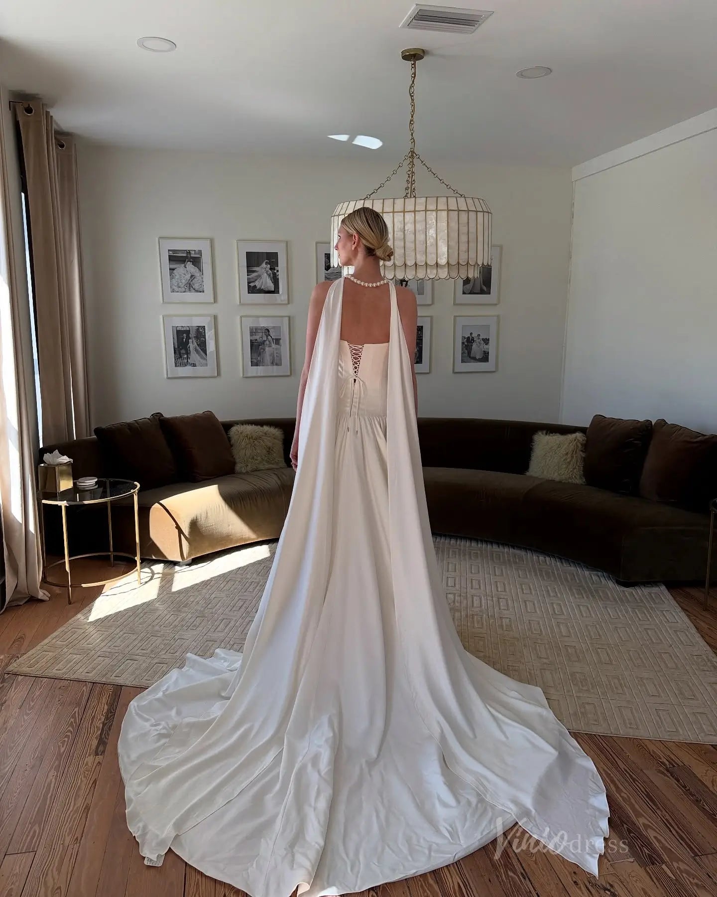 Vintage Drop Waist Wedding Dress | Strapless Minimalist Bridal Gown with Shawl, Lace-up Back MN134-wedding dresses 2025 -Viniodress-Ivory-Custom Size-