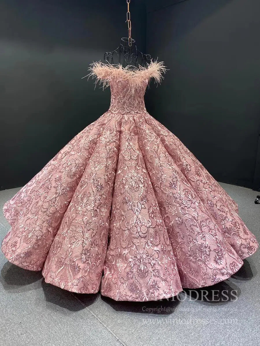 Vintage Dusty Rose Lace Quinceanera Dresses Off the Shoulder Sweet 16 Dress 66661 viniodress-Quinceanera Dresses 2025 -Viniodress-Pink-Custom Size-