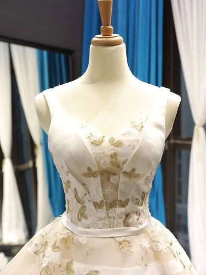 Vintage Embroidery Prom Dresses Floral Quinceanera Dresses FD1141 viniodress-prom dresses 2025 -Viniodress-Champagne-Custom Size-
