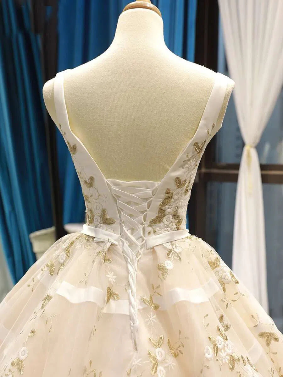 Vintage Embroidery Prom Dresses Floral Quinceanera Dresses FD1141 viniodress-prom dresses 2025 -Viniodress-Champagne-Custom Size-