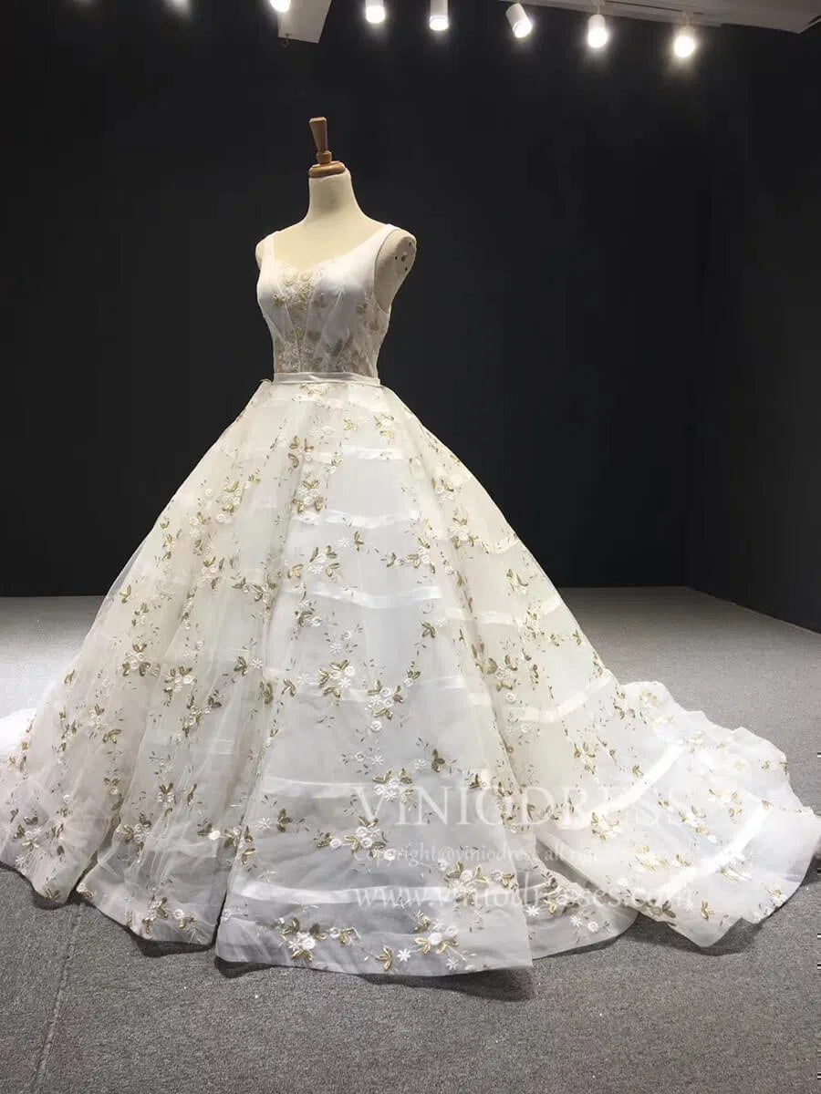 Vintage Embroidery Prom Dresses Floral Quinceanera Dresses FD1141 viniodress-prom dresses 2025 -Viniodress-Champagne-Custom Size-