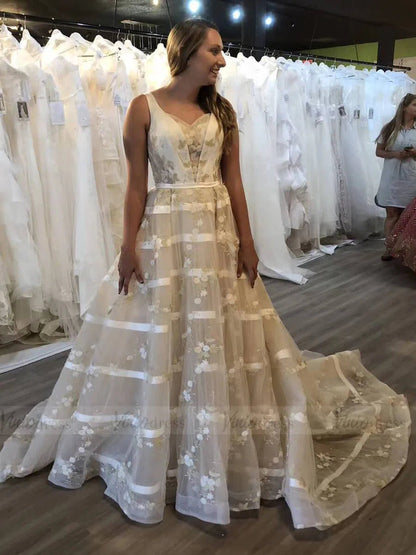 Vintage Embroidery Prom Dresses Floral Quinceanera Dresses FD1141 viniodress-prom dresses 2025 -Viniodress-Champagne-Custom Size-