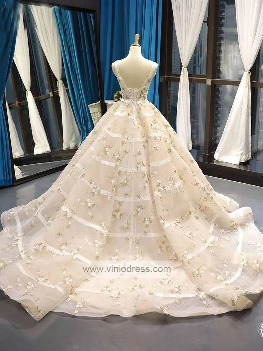 Vintage Embroidery Prom Dresses Floral Quinceanera Dresses FD1141 viniodress-prom dresses 2025 -Viniodress-Champagne-Custom Size-