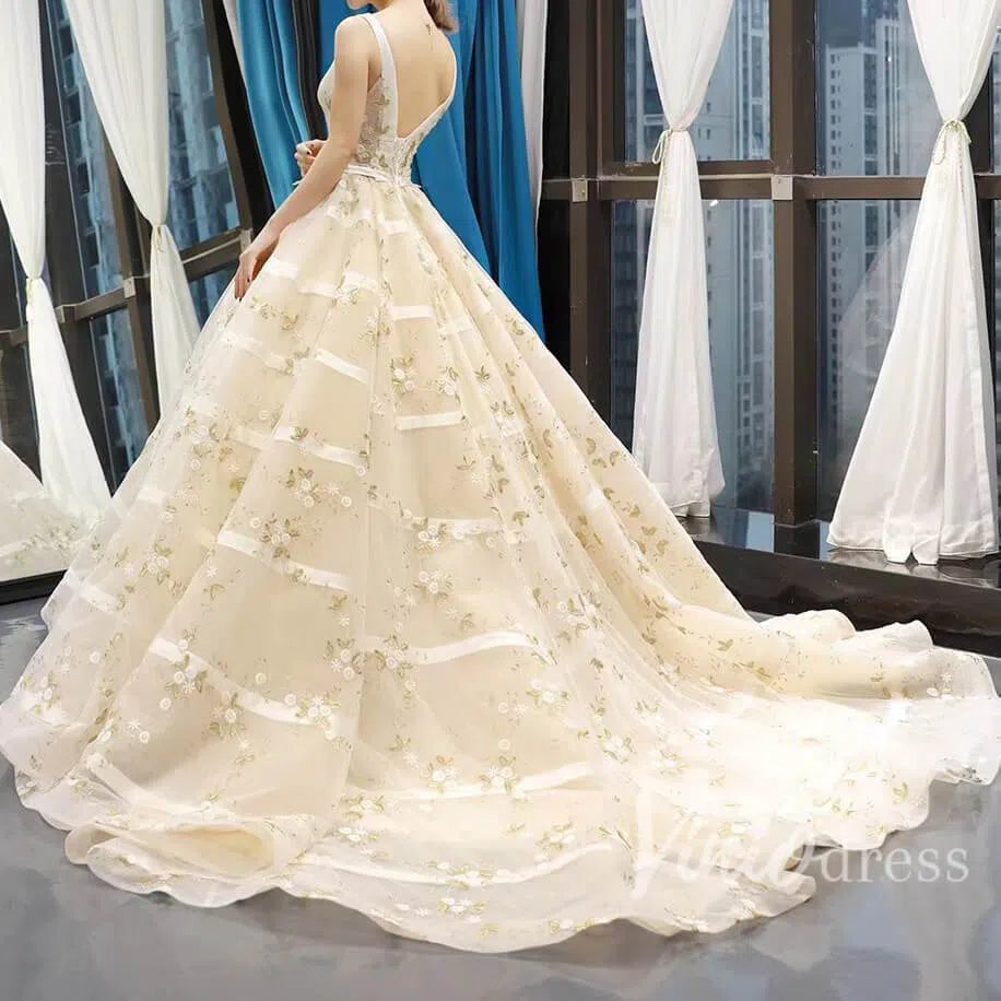Vintage Embroidery Prom Dresses Floral Quinceanera Dresses FD1141 viniodress-prom dresses 2025 -Viniodress-Champagne-Custom Size-