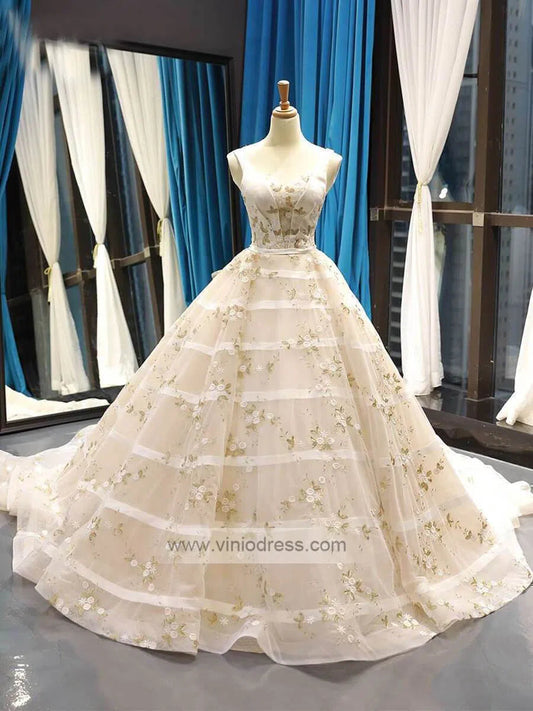 Vintage Embroidery Prom Dresses Floral Quinceanera Dresses FD1141 viniodress-prom dresses 2025 -Viniodress-Champagne-Custom Size-