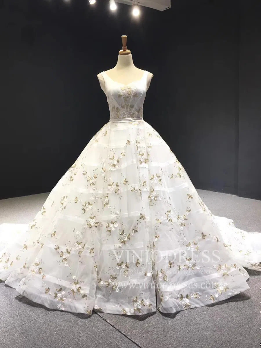 Vintage Embroidery Prom Dresses Floral Quinceanera Dresses FD1141 viniodress-prom dresses 2025 -Viniodress-Ivory-Custom Size-