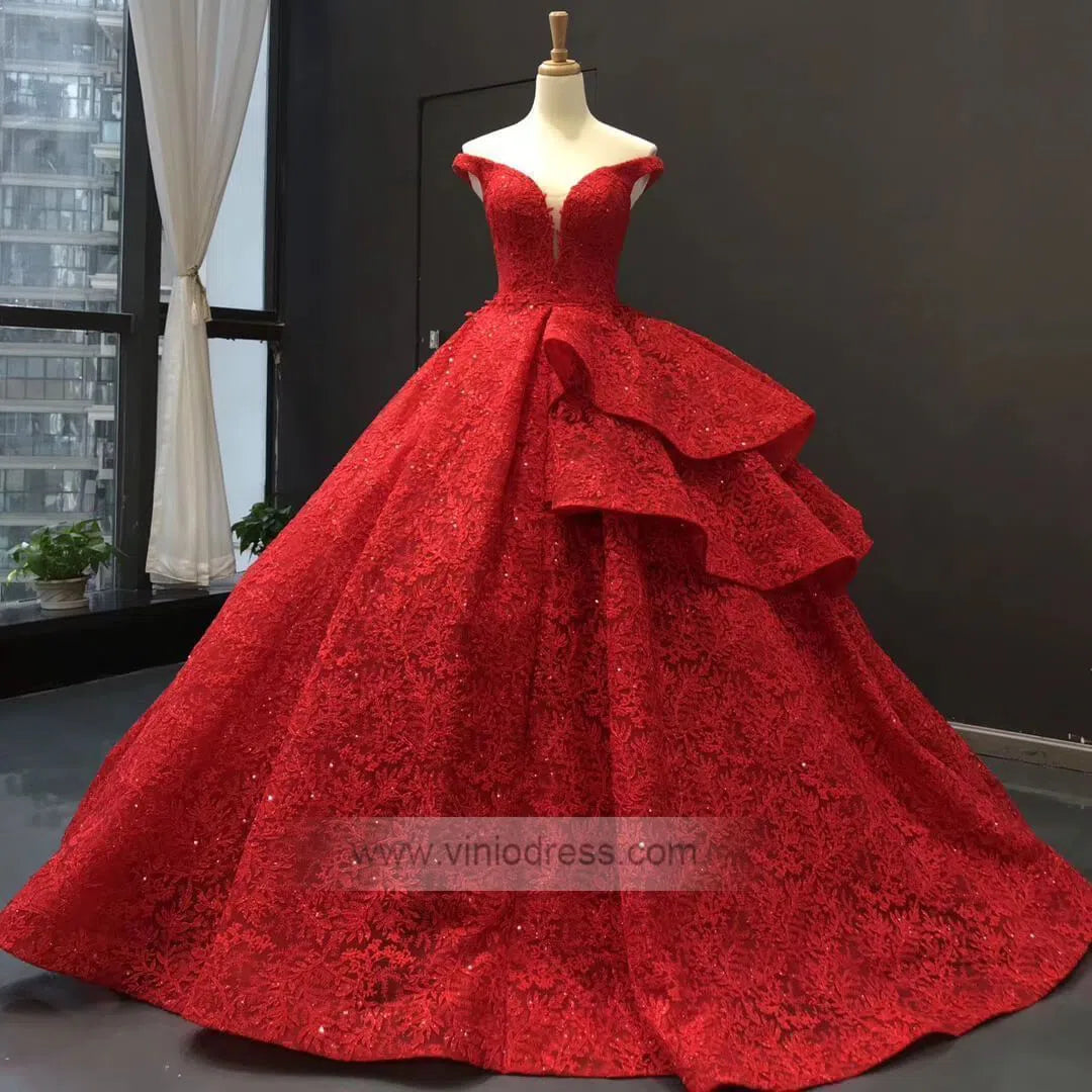 Vintage Emerald Green Lace Ball Gown Prom Dresses Princess Dress FD1255 viniodress-prom dresses 2025 -Viniodress-Emerald Green-Custom Size-